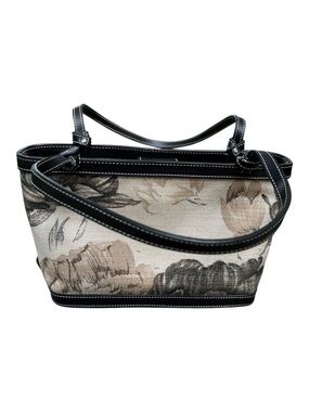 MXM Floral Tapestry Handbag with Brown Leather Trim